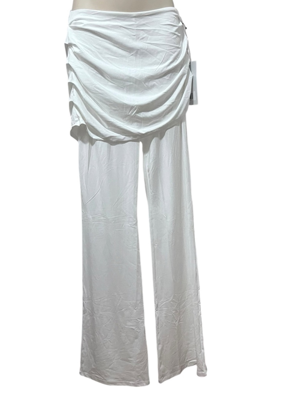 Girlfriend Collective White Wide Leg Yoga Pants Ruched Skirt Overlay Size Medium